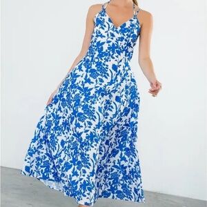 THML Strap Floral Print Maxi Dress Blue Small